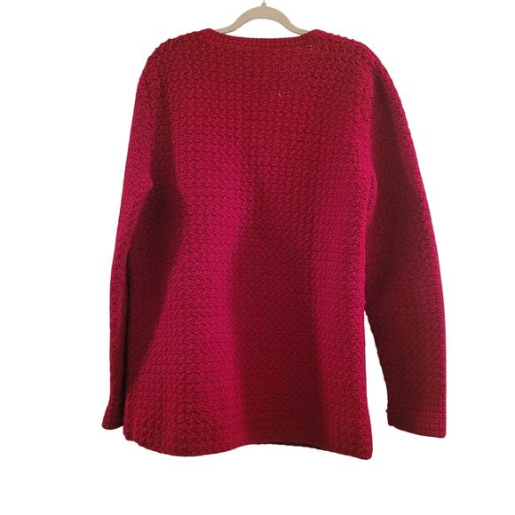 Vntg Homemade Hand Knit Crocheted Cardigan Sweater Red Size M Read Measurements - Picture 2 of 7